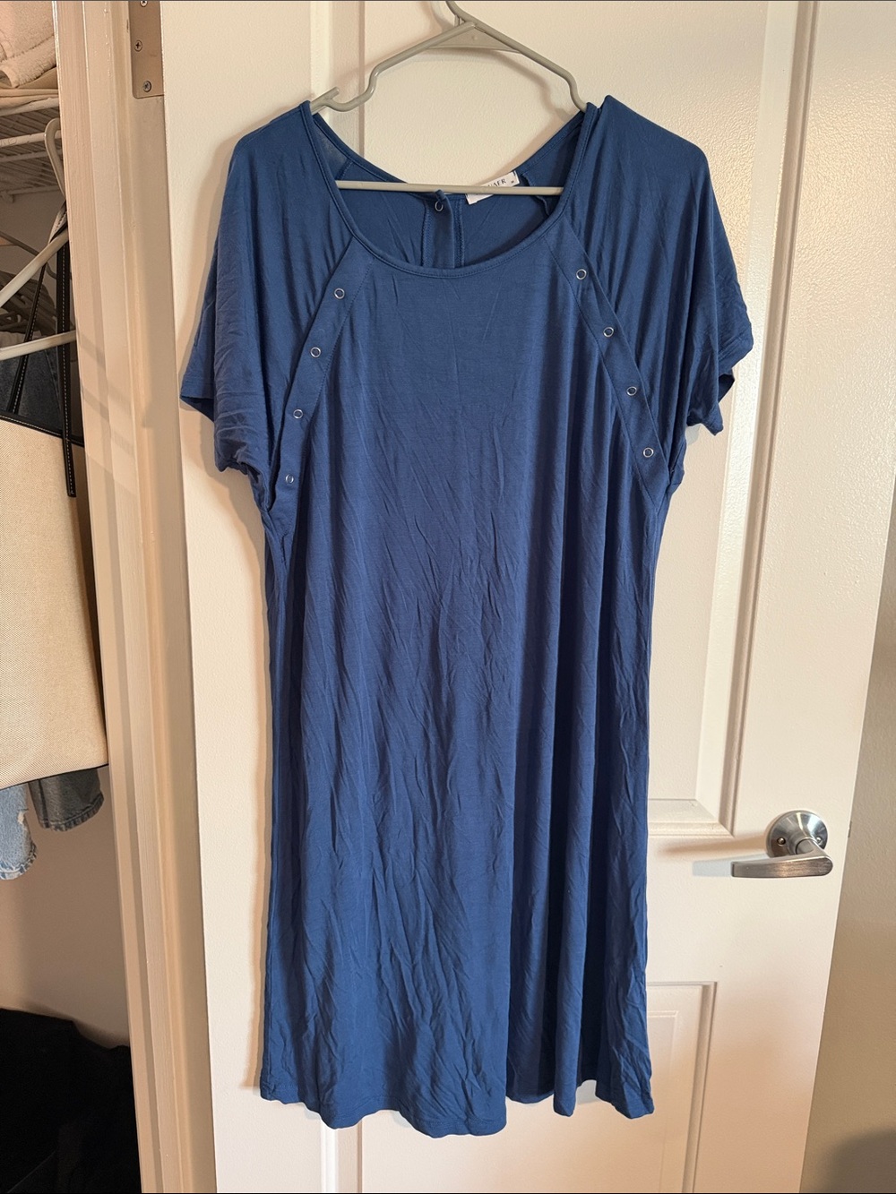 Women's Blue Short Sleeve Maternity Breastfeeding Birth Gown